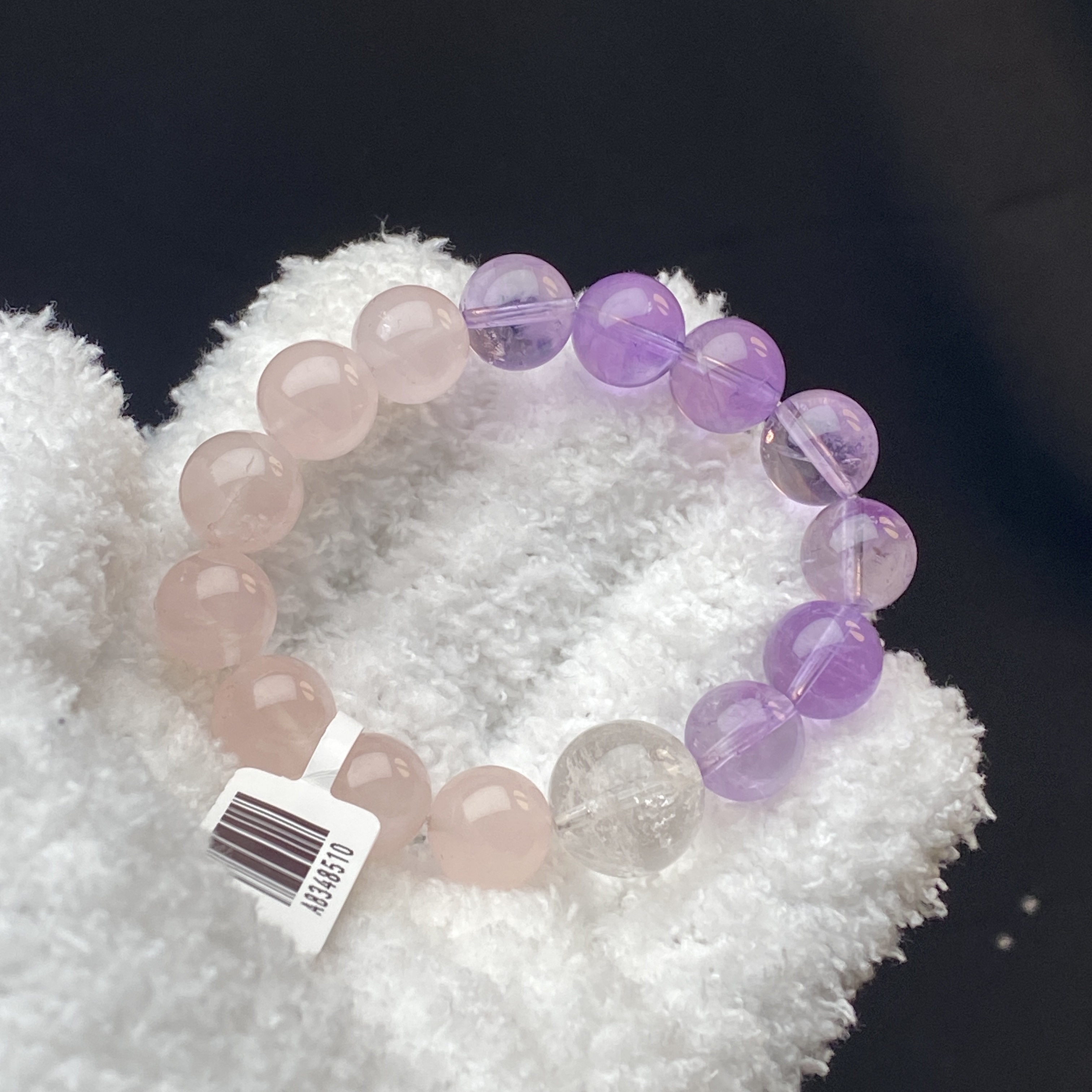 天然紫水晶粉水晶白阿塞手链详情图4