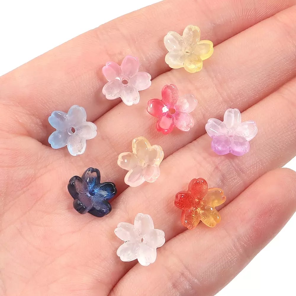 DIY handcrafted ancient-style headwear with small glass flowers of about 10mm and medium-sized holes. Materials for making hair accessories and hair clips details Picture