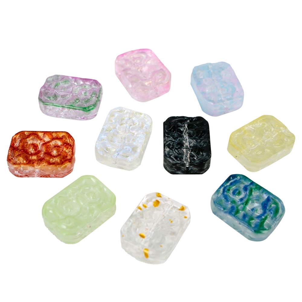 Glazed double-sided flower imitation jade retro flower plate straight hole rectangular flower piece diy bracelet, beaded necklace, handcrafted material hair accessory, hair clip accessory detail image 3