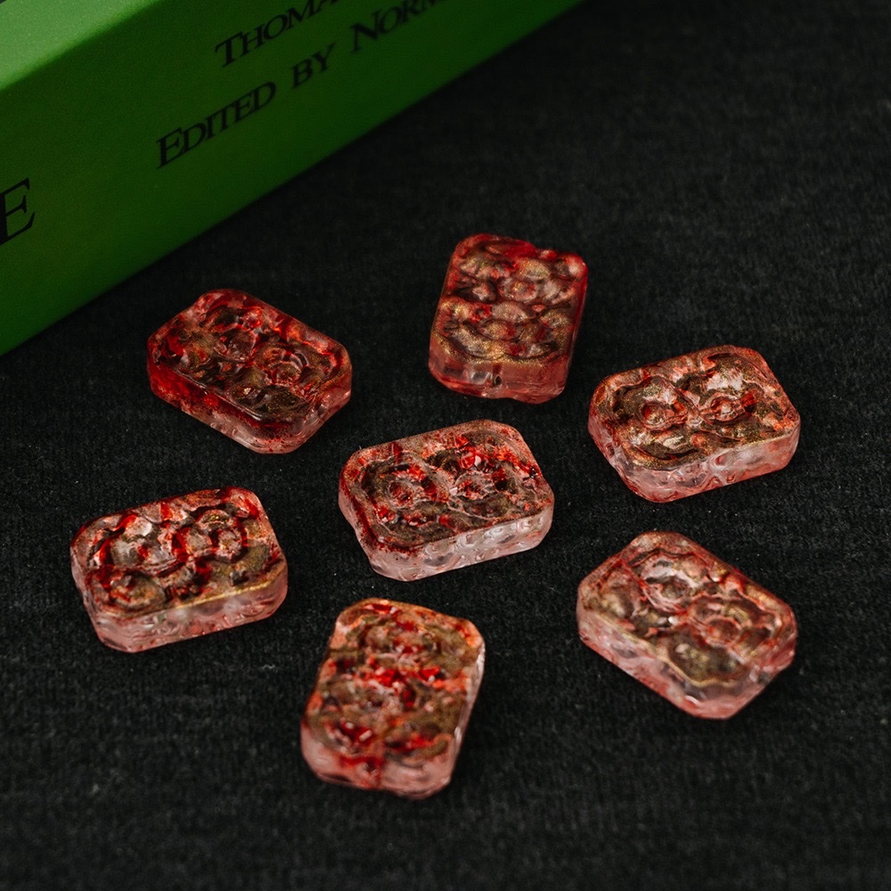 Glazed double-sided flower imitation jade retro flower plate straight hole rectangular flower piece diy bracelet, beaded necklace, handcrafted material hair accessory, hair clip accessory Item Picture