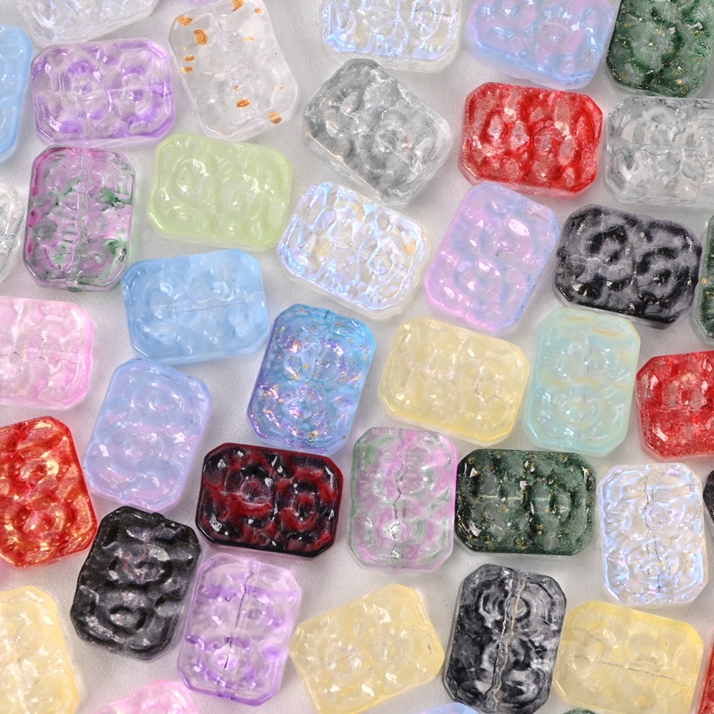 Glazed double-sided flower imitation jade retro flower plate straight hole rectangular flower piece diy bracelet, beaded necklace, handcrafted material hair accessory, hair clip accessory detail image 4