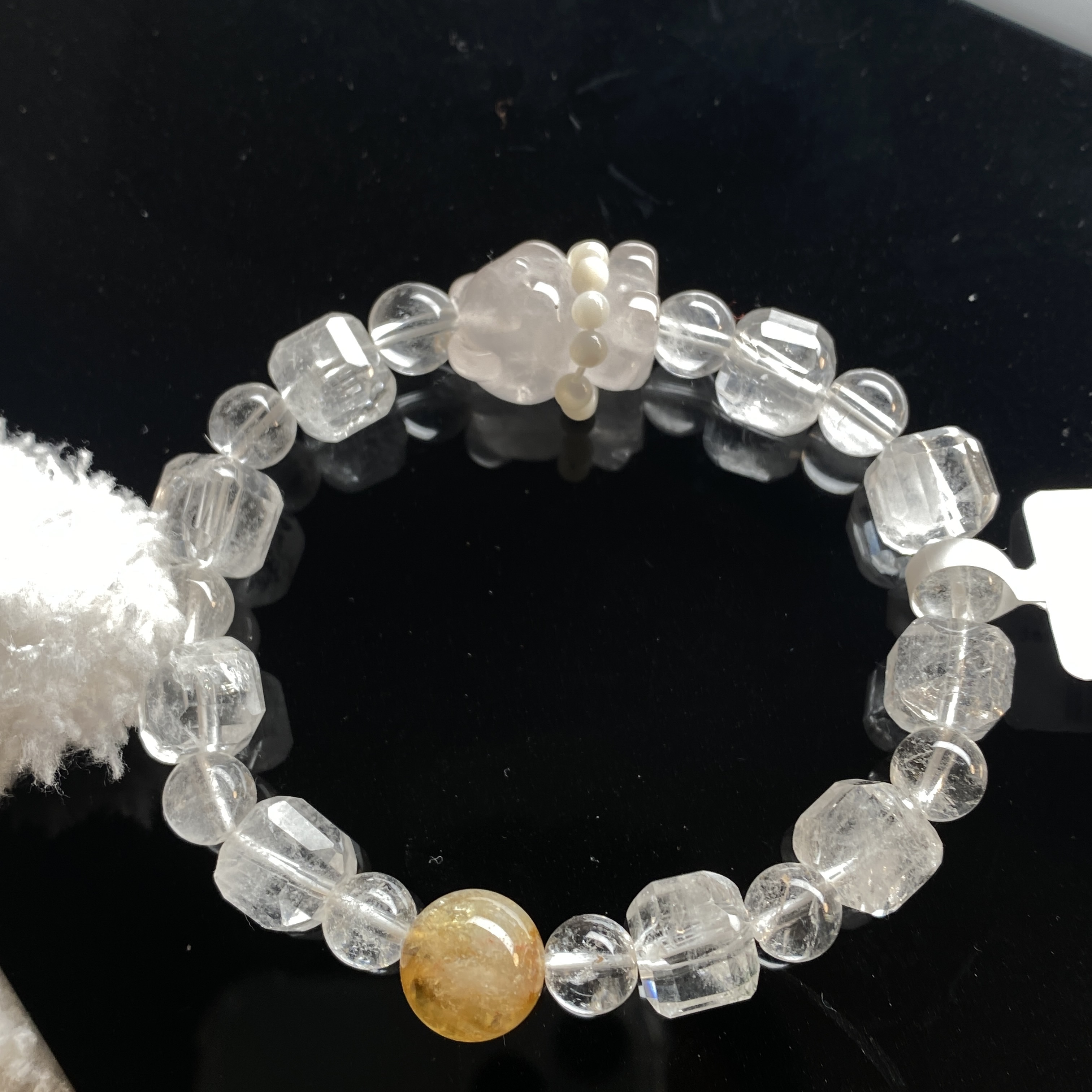 天然白水晶方糖马粉小熊女款手链细节图