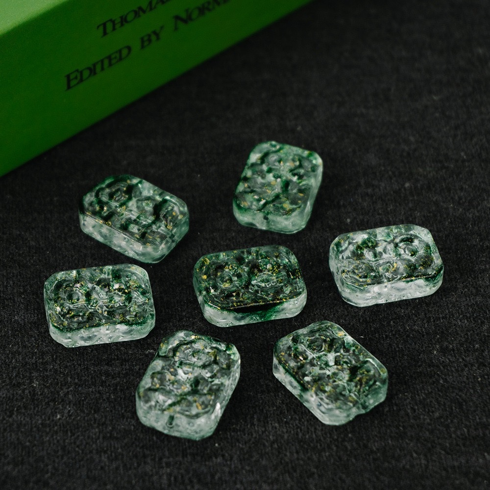 Glazed double-sided flower imitation jade retro flower plate straight hole rectangular flower piece diy bracelet, beaded necklace, handcrafted material hair accessory, hair clip accessory detail image 6