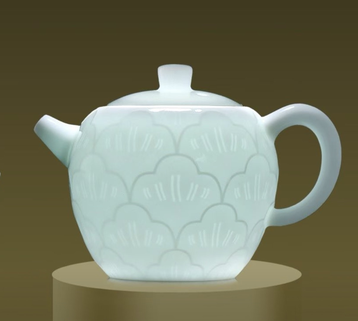The semi-cut technique of "Shadow Green Jade Porcelain Peony Floating Emerald" by the Li family of pottery detail image 5