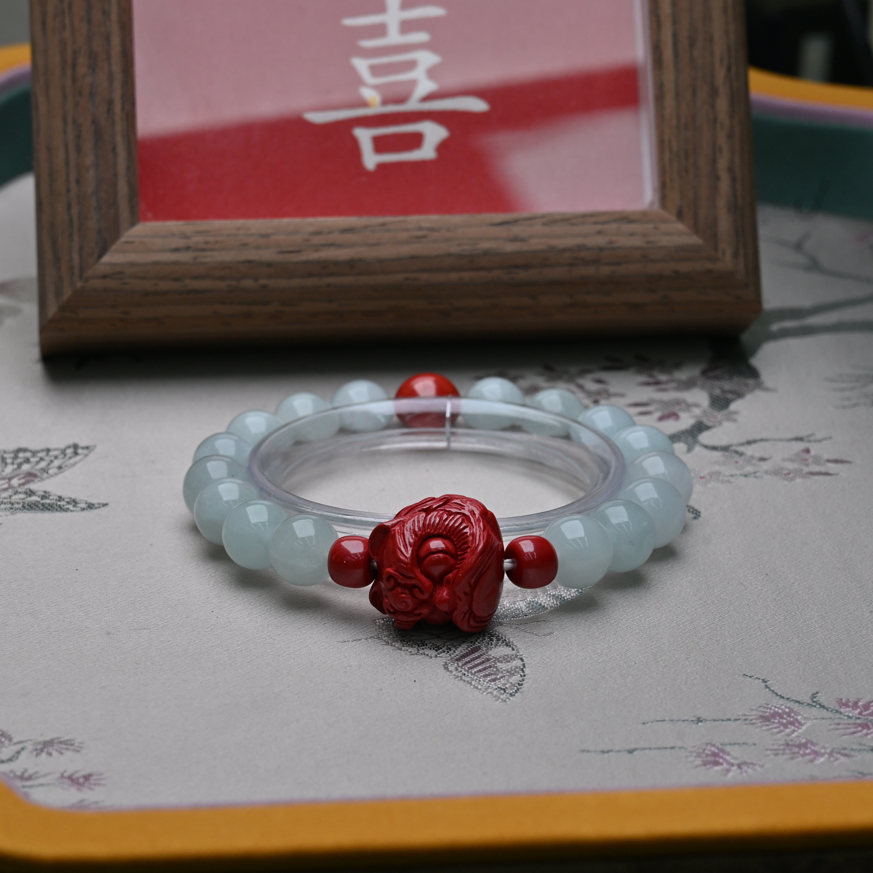 Natural cinnabar bracelet for men and women, traditional Chinese style lion dance bracelet, high-content imperial sand and crystal couple gift bracelet detail image 4