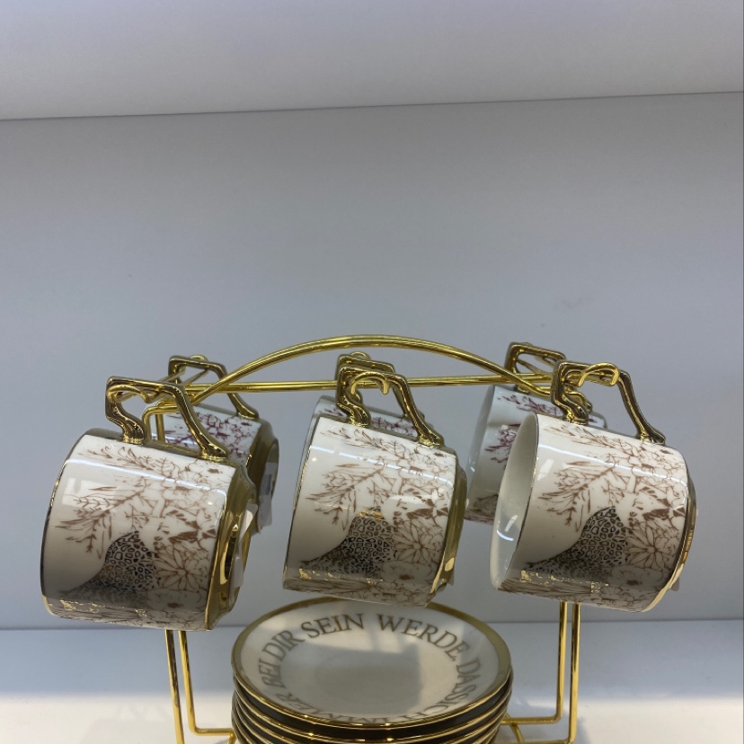 陶瓷摆件陶瓷杯碟带铁架家用创意工艺品礼品