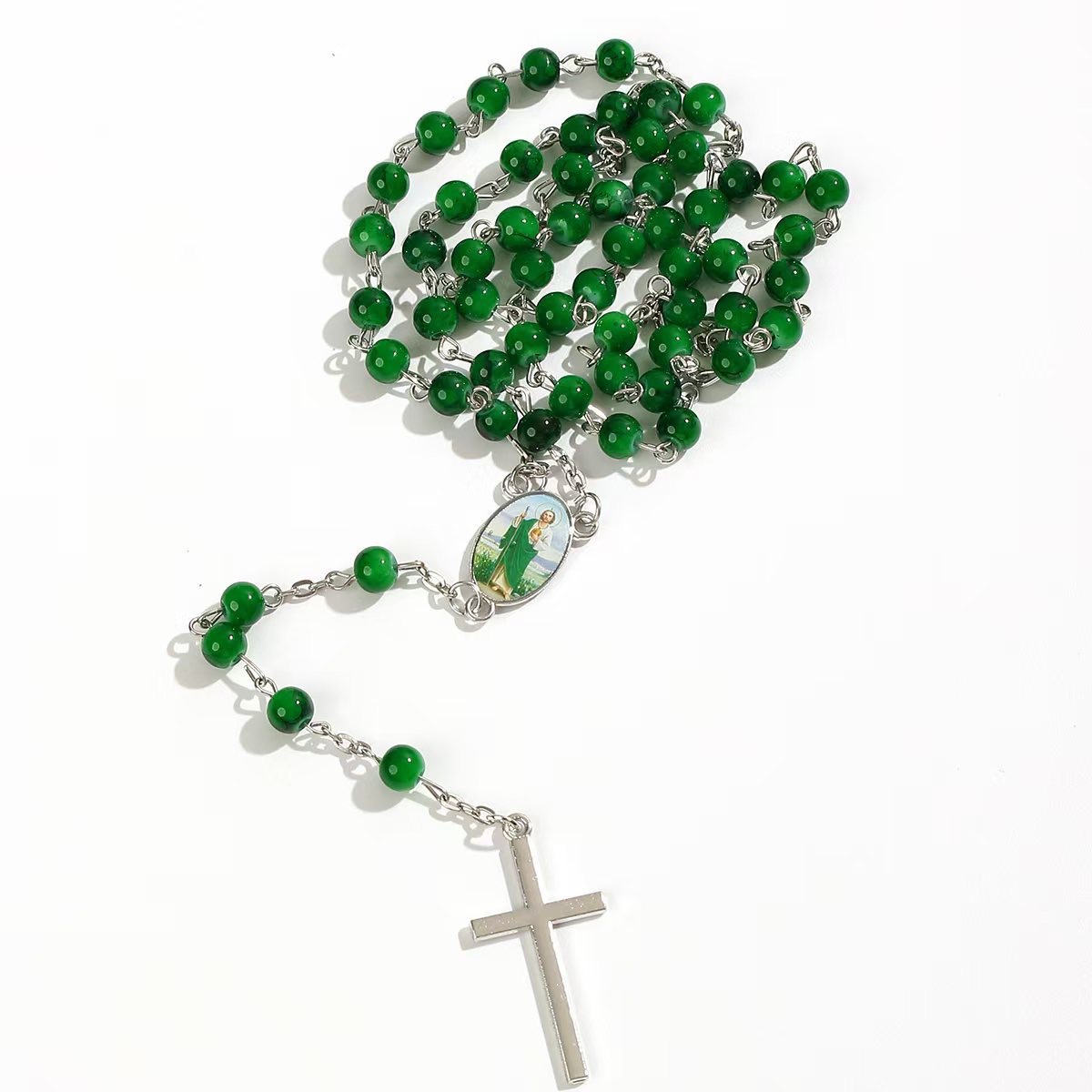 A popular 6mm brushed bead cross necklace and prayer bead baptism necklace on cross-border e-commerce platforms Application Scenario