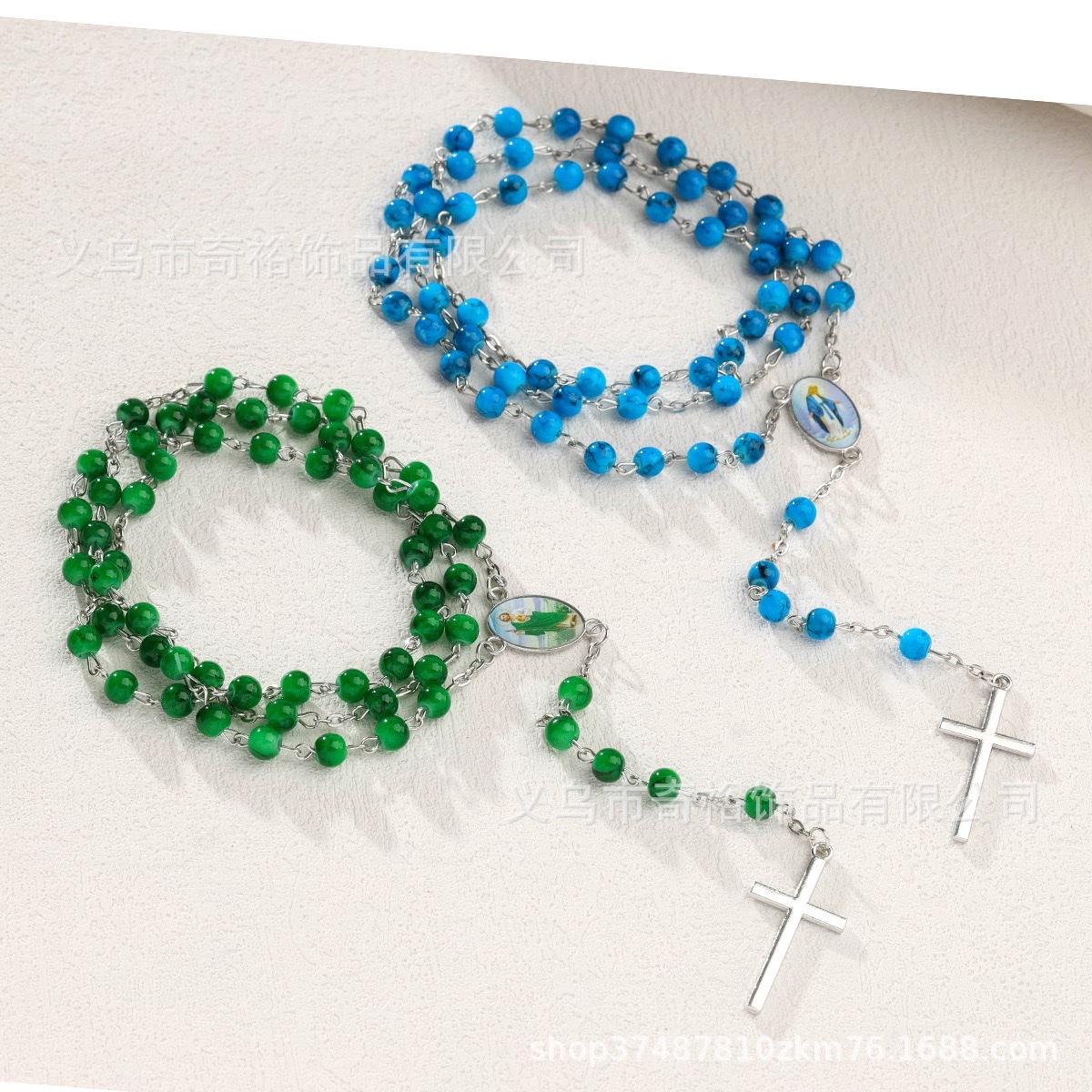 A popular 6mm brushed bead cross necklace and prayer bead baptism necklace on cross-border e-commerce platforms