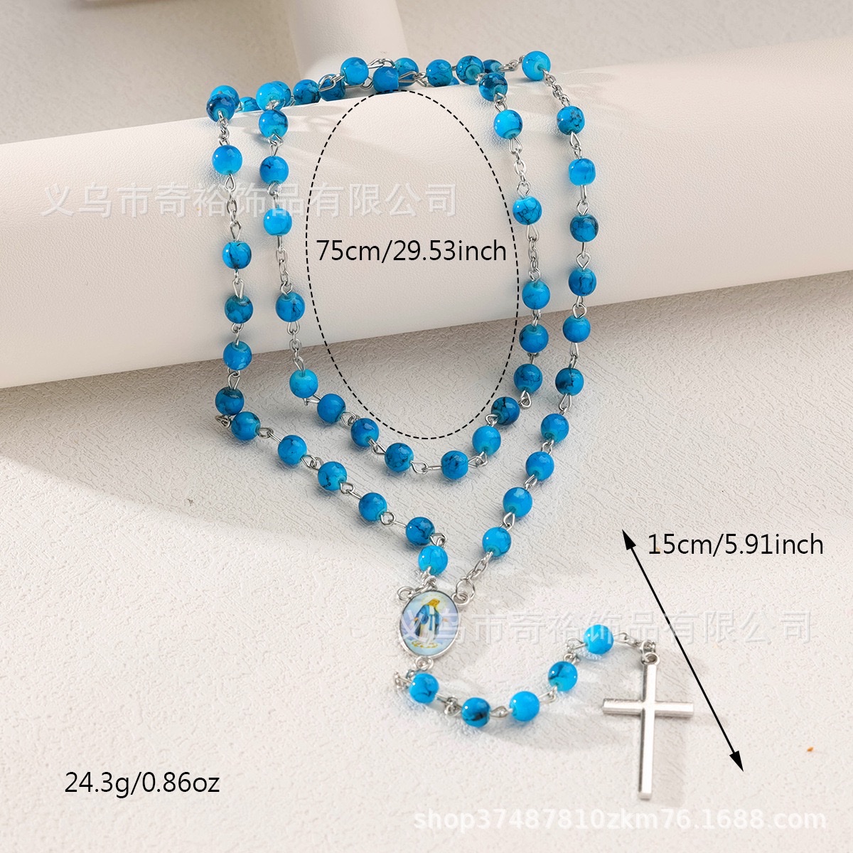 A popular 6mm brushed bead cross necklace and prayer bead baptism necklace on cross-border e-commerce platforms details Picture