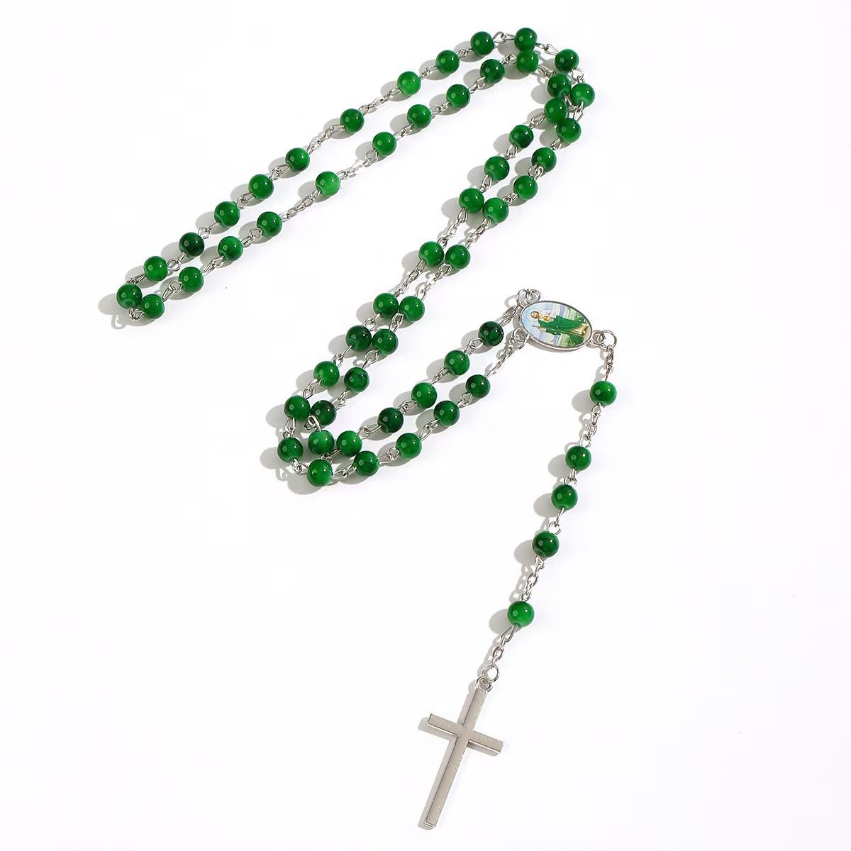 A popular 6mm brushed bead cross necklace and prayer bead baptism necklace on cross-border e-commerce platforms Specification image