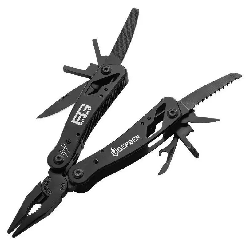 Wholesale outdoor portable blackened stainless steel multi-functional pliers, folding knife pliers, and household field emergency tool pliers
