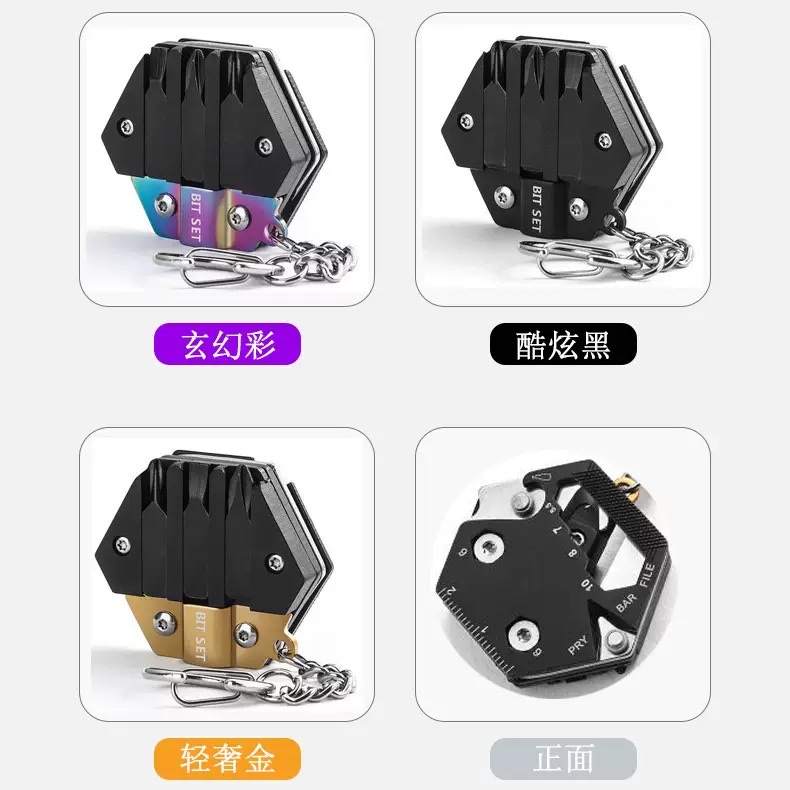 批发多功能六角硬币小刀硬币折刀户外EDC迷你螺丝批工具不锈钢钥匙扣 详情图5