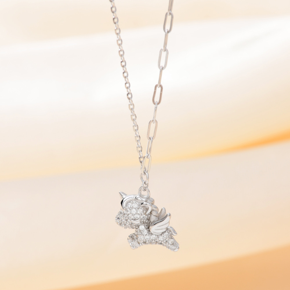 Influential Accessory S925 sterling silver collarbone chain, fashionable accessory, trendy, versatile and personalized necklace, small Pegasus pendant