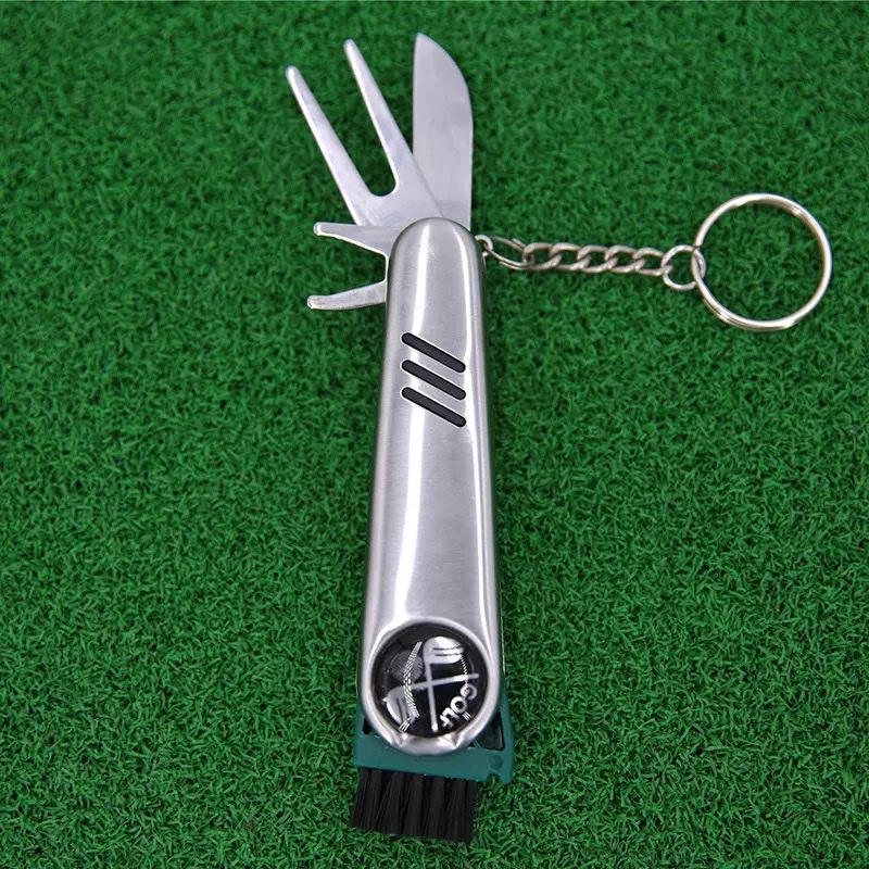 Wholesale new golf folding multi-functional knife, ball fork and stainless steel putting green fork tool accessories