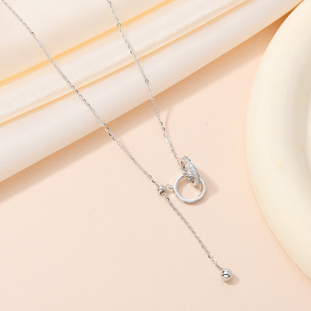 Influential Accessory S925 sterling silver collarbone chain, fashionable accessory, trendy, versatile and personalized necklace, double ring tassel necklace Specification image