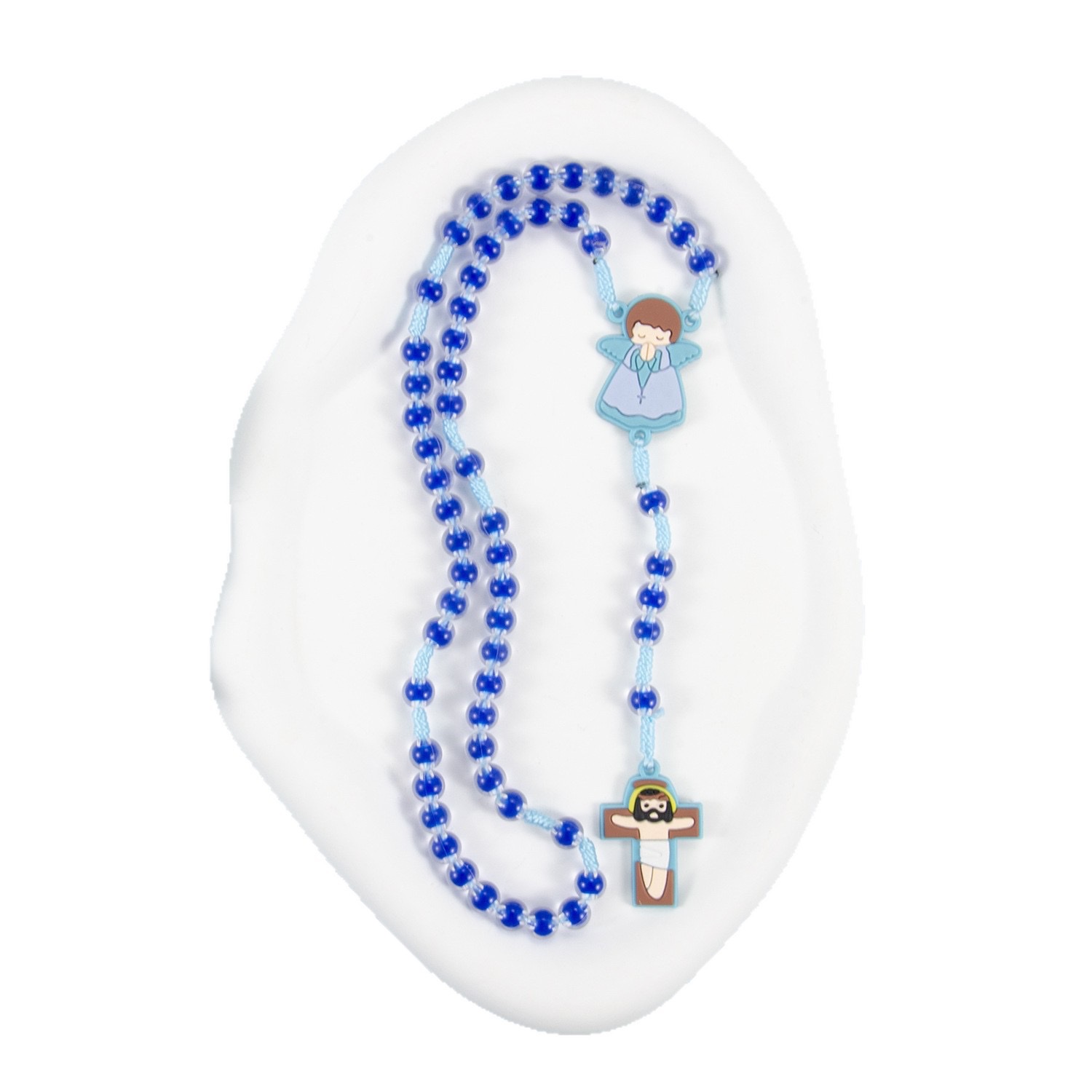 亚马逊热销卡通人物儿童十字架天使吊坠串珠编织长款念珠项链批发 白底实物图