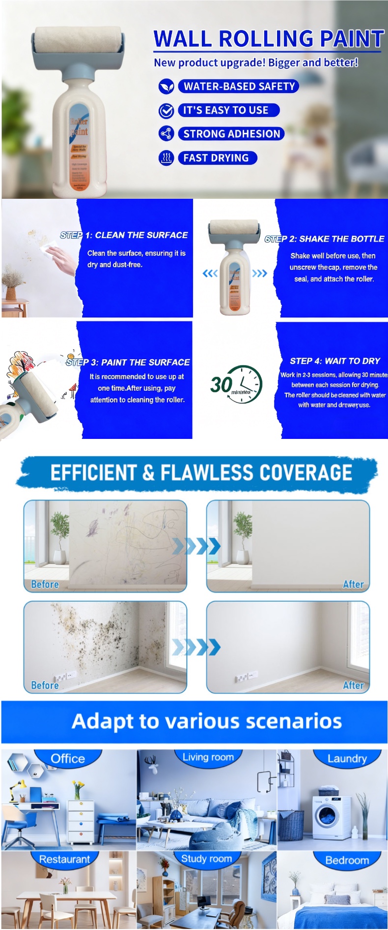 墙面修补滚筒漆Wall paint repair roller, used for removing graffiti, stains and yellowing详情图2