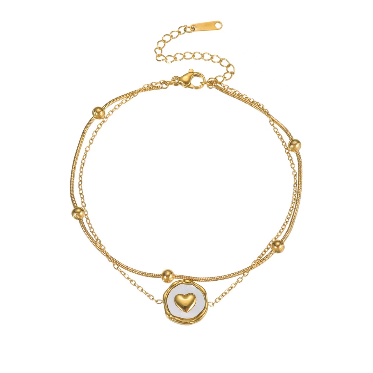 18K金不锈钢双层爱心脚链中东风格脚链时尚饰品复古潮流百搭女款脚饰品细节图