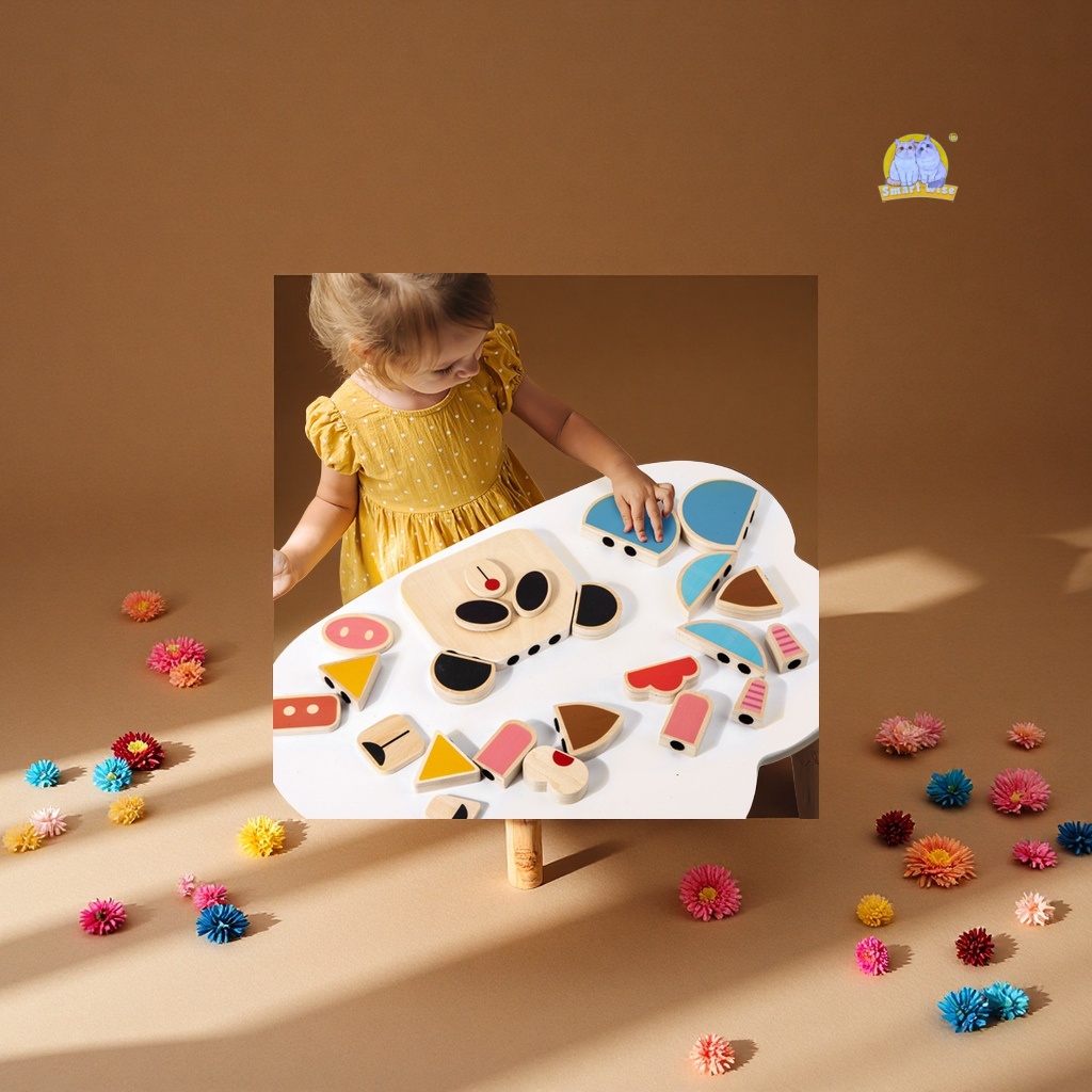 Wooden character face-changing jigsaw puzzle, educational toys for children, boys and girls, expression building blocks, 3-4-5 years old, 6 years old, factory wholesale details Picture