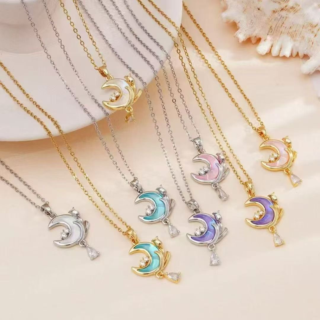 Stainless steel 18K financial necklace, cute bow, moon heart necklace, jewelry necklace, necklace gift decoration Application Scenario