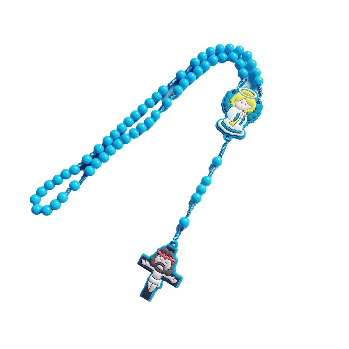 Cross-border Catholic rosary Children's Cross Angel Pendant Beaded Weaving Long Rosary Necklace Item Picture