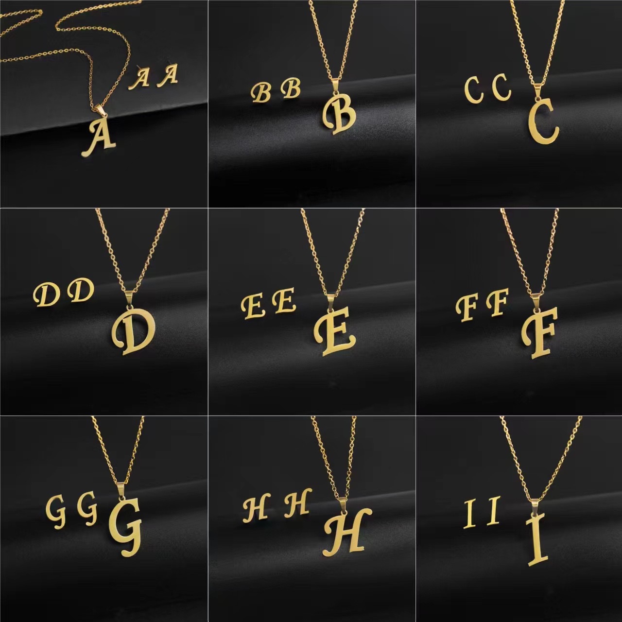 European and American cross-border fashion personality 26-letter stainless steel color-preserving pendant necklace earring set http://detail.m... com/page/index.htm? offerId=970919460526