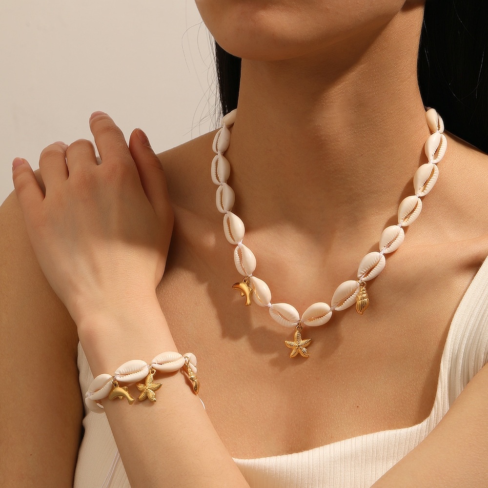 沙滩贝壳项链海星不锈钢项链项手饰套装饰品
