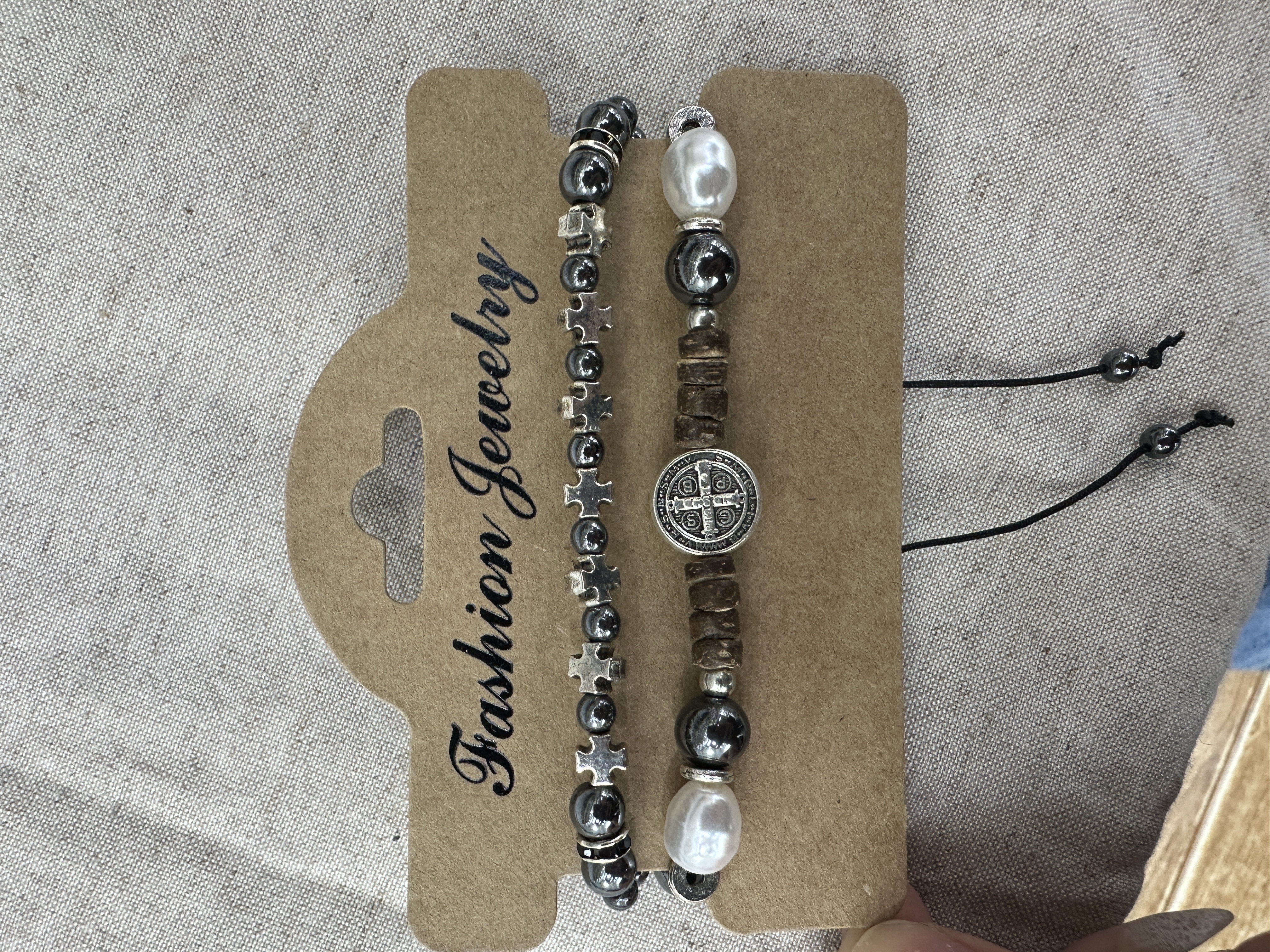 外贸十字架手掌天然石黑胆石水晶琉璃男士女士手串