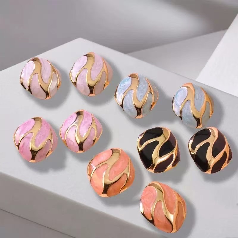 时尚彩油耳钉耳饰不锈钢耳钉爆闪简约气质耳钉女款百搭耳饰品饰品配饰