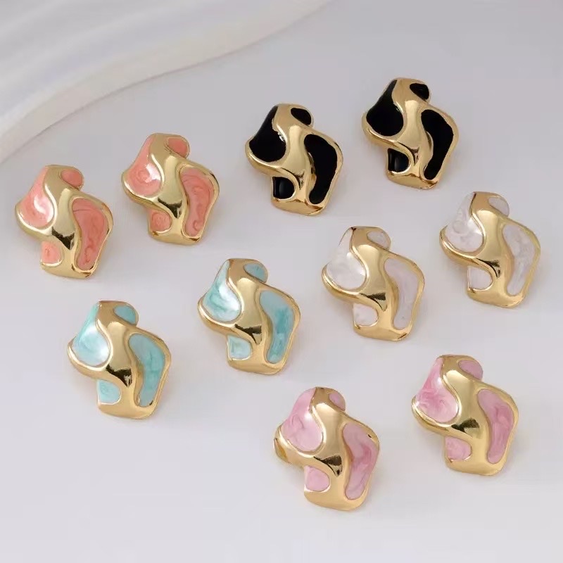 时尚彩油耳钉耳饰不锈钢耳钉爆闪简约气质耳钉女款百搭耳饰品饰品配饰细节图