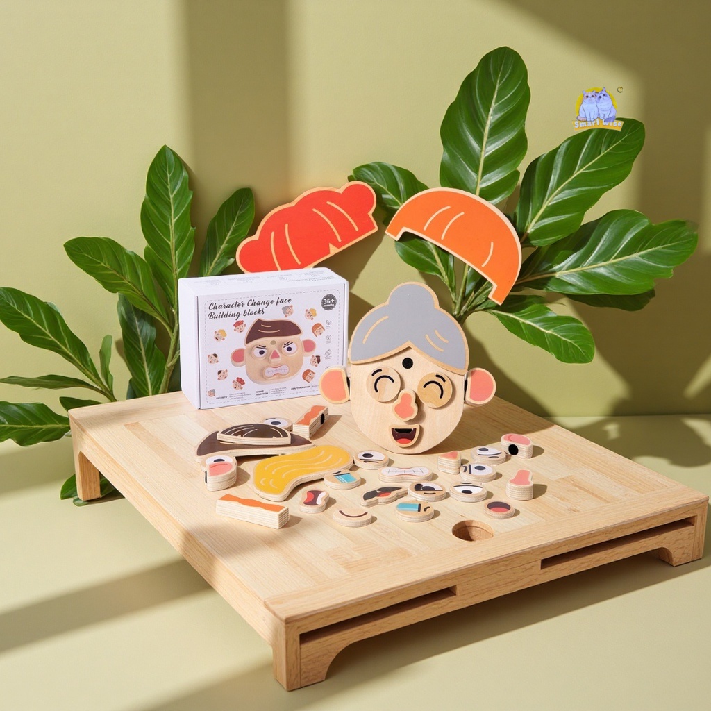 Wooden character face-changing jigsaw puzzle, educational toys for children, boys and girls, expression building blocks, 3-4-5 years old, 6 years old, factory wholesale Item Picture