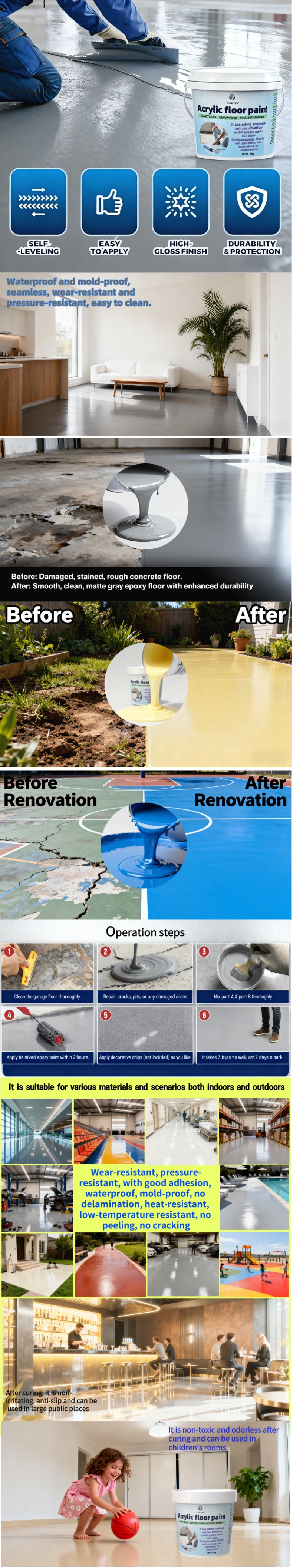 Epoxy colored sand floor paint, self-- leveling high-glos detail image 2