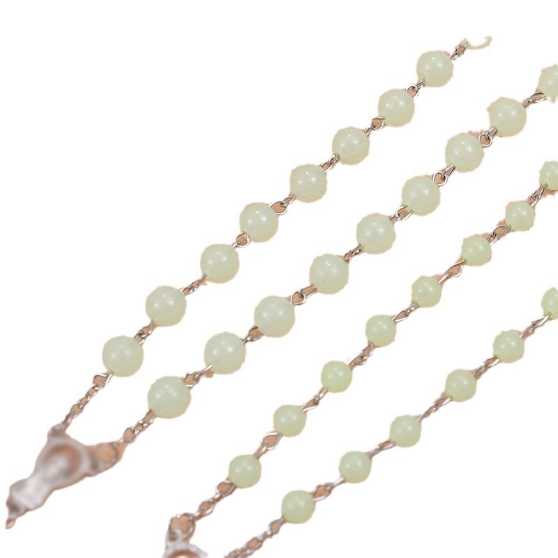 跨境复古盒装宗教玛利亚夜光绿串珠念珠合金吊牌十字架饰品项链 细节图