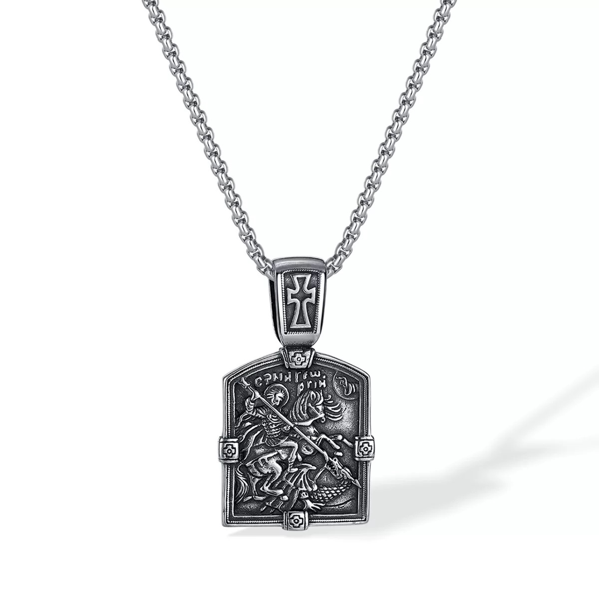 跨境热销欧美热卖项链饰品不锈钢几何形骑士吊牌配饰个性嘻哈潮流项链