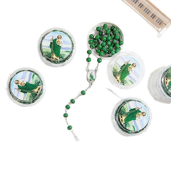 8-corner box cross necklace, green scented wooden beads, 6mm mixed picture, Virgin Mary baptism, wholesale of foreign trade accessories Specification image