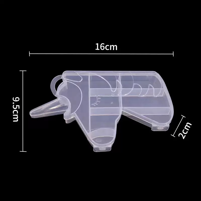Transparent cartoon-shaped storage box, unicorn plastic box, 8-grid plastic jewelry box, dust-proof storage box with lid Specification image
