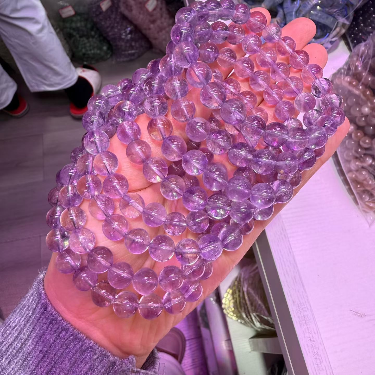 紫色水晶佛珠手串文玩饰品男女款多色可选天然水晶手串白底实物图