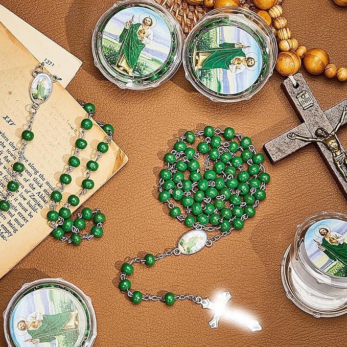 8-corner box cross necklace, green scented wooden beads, 6mm mixed picture, Virgin Mary baptism, wholesale of foreign trade accessories Item Picture