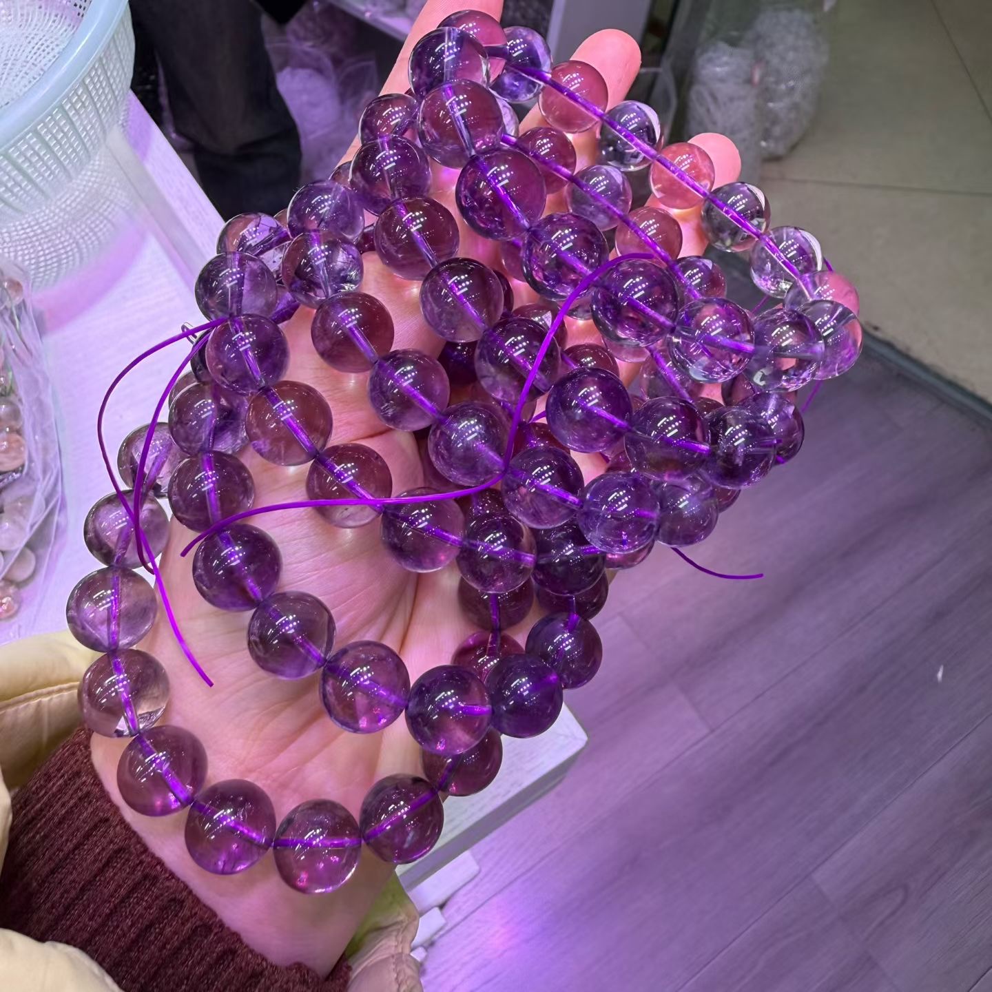 紫色水晶佛珠手串文玩饰品男女款多色可选天然水晶手串产品图