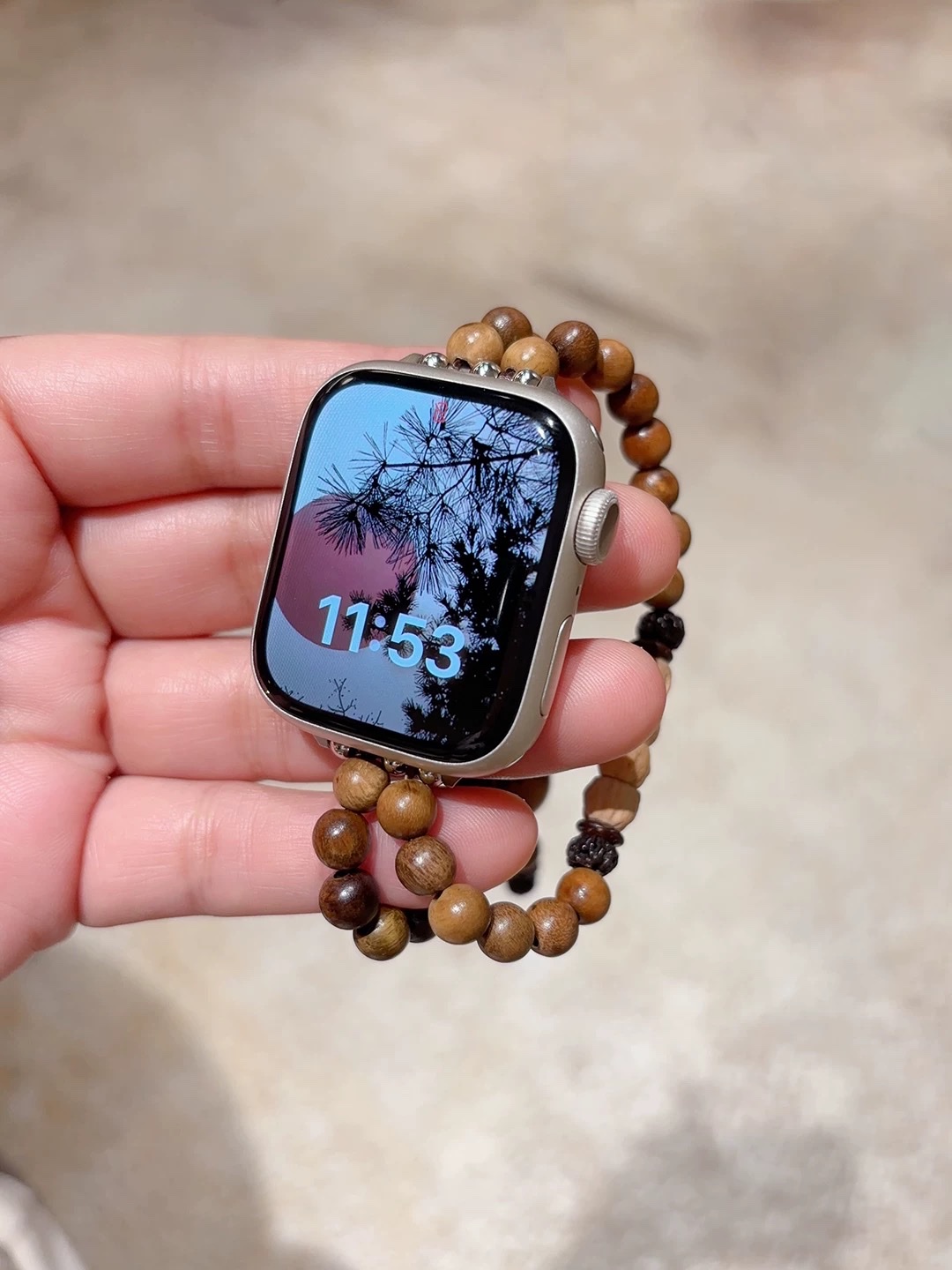 新中式绿檀木百香籽表带适用AppleWatch苹果手表带S11987代SE通用图