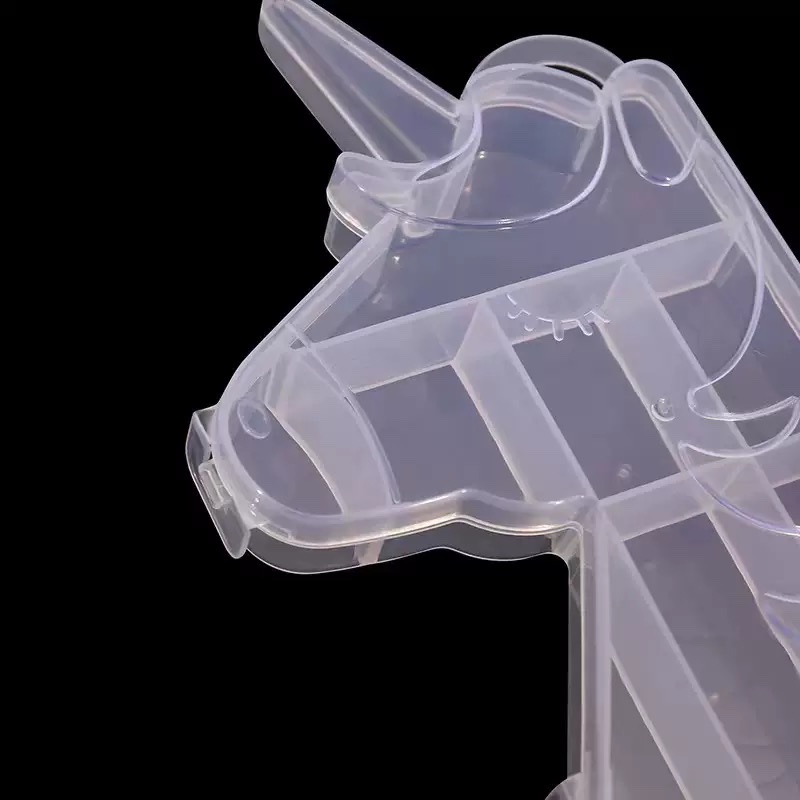 Transparent cartoon-shaped storage box, unicorn plastic box, 8-grid plastic jewelry box, dust-proof storage box with lid details Picture