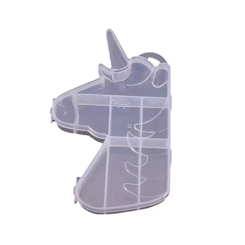 Transparent cartoon-shaped storage box, unicorn plastic box, 8-grid plastic jewelry box, dust-proof storage box with lid Application Scenario