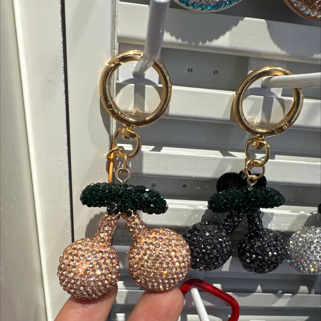 樱桃陶泥镶钻扁平钥匙圈画油钥匙扣时尚创意挂件