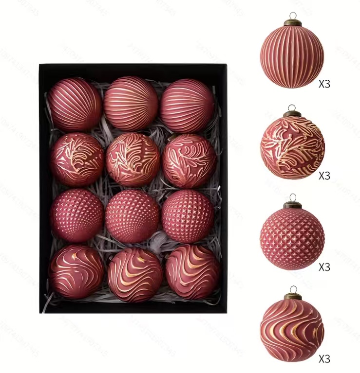 亚马逊爆款8cm仿古圣诞球装饰摆件圣诞树挂饰摆件圣诞球套餐批发