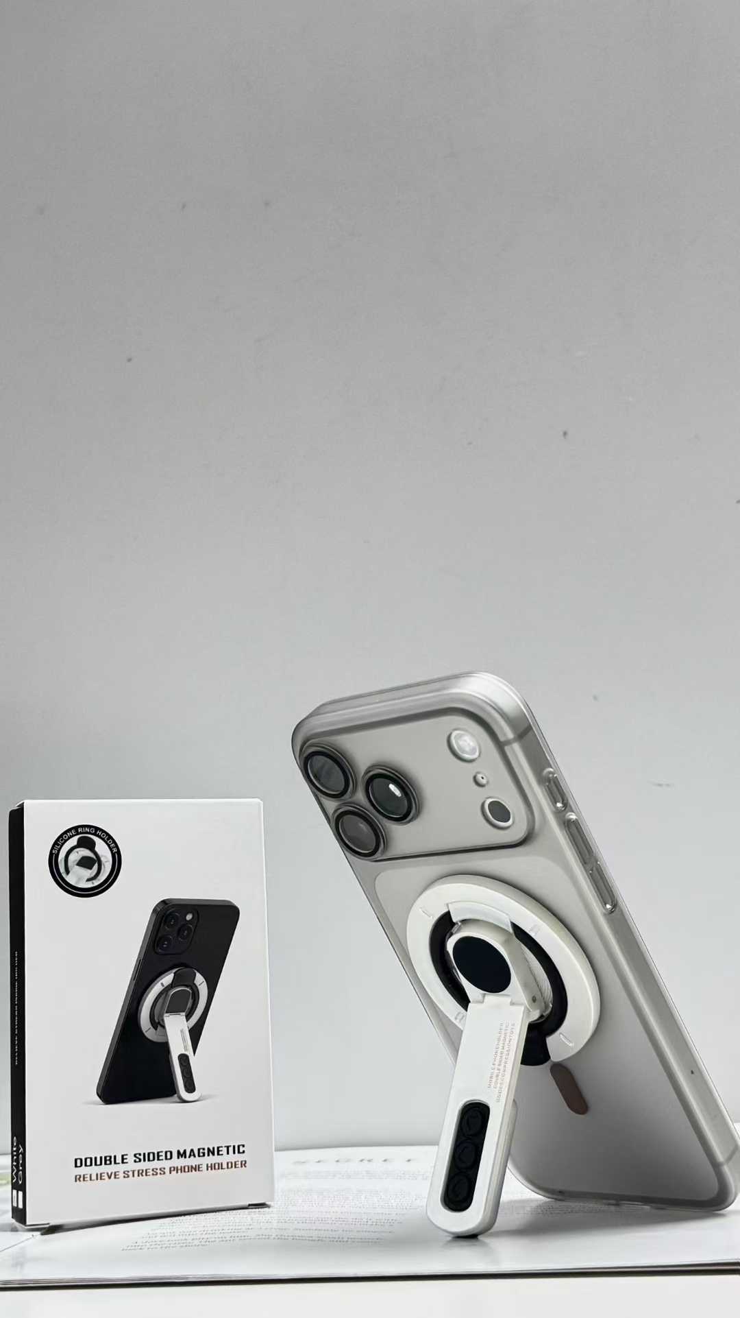 Hot-selling double-sided magnetic phone stand, portable and foldable 360-degree rotating ring stand, desktop decompression support stand details Picture