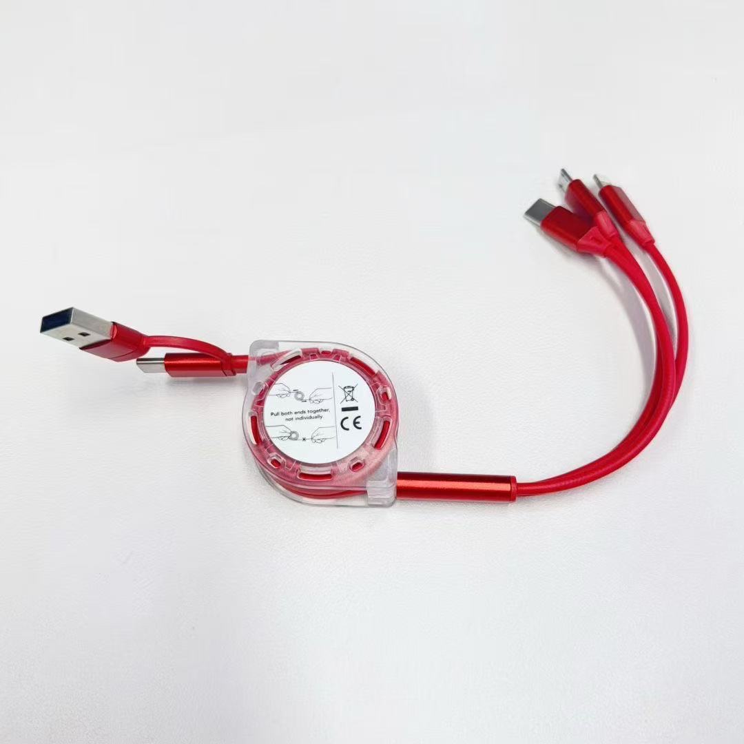 Cable de datos telescópico 3 en 1 carro de carga rápida con dos cabezas de arrastre tres para teléfonos apple android Specification image