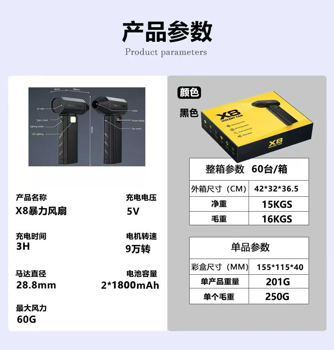 Violent Fan, new handheld powerful turbo fan, Zhongheng ultra-high-speed fan, car snow-blowing rechargeable fan detail image 2