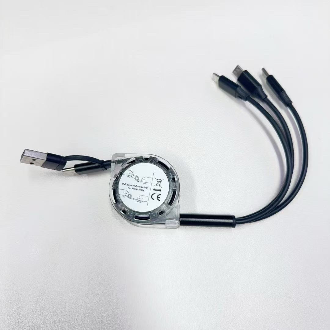 Cable de datos telescópico 3 en 1 carro de carga rápida con dos cabezas de arrastre tres para teléfonos apple android detail image 8