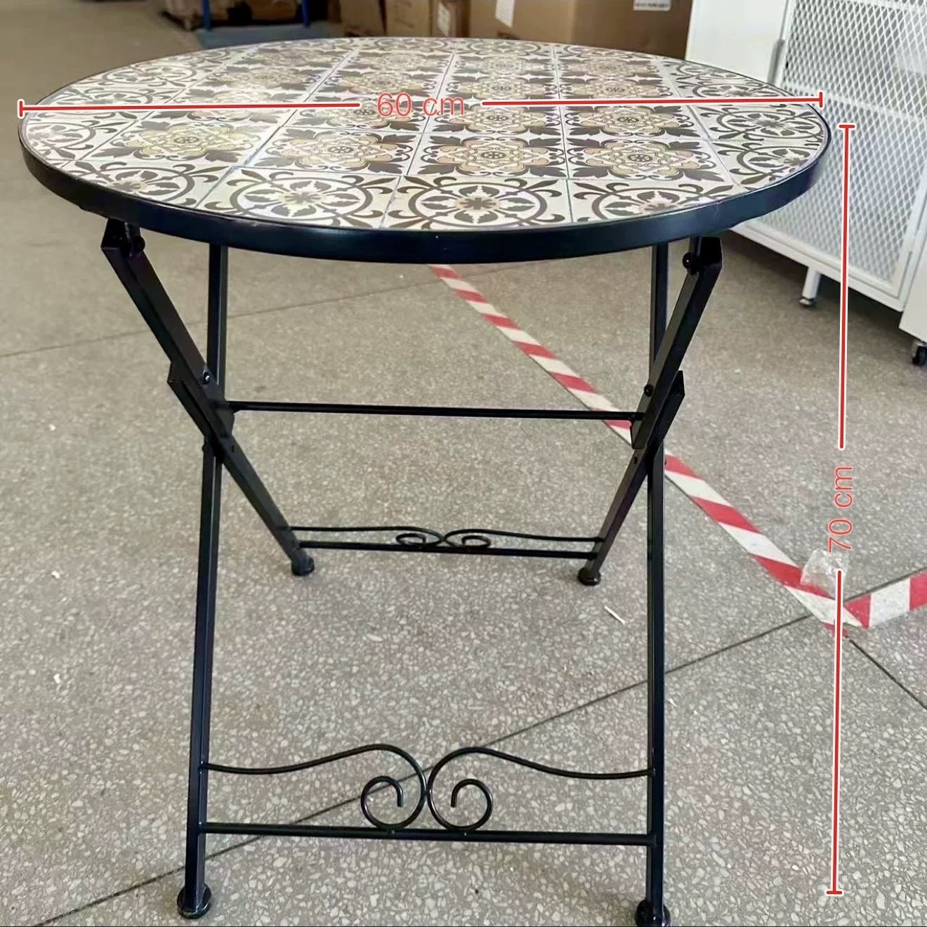 马赛克折叠圆桌铁艺水泥花园庭院休闲桌家用阳台茶几桌细节图