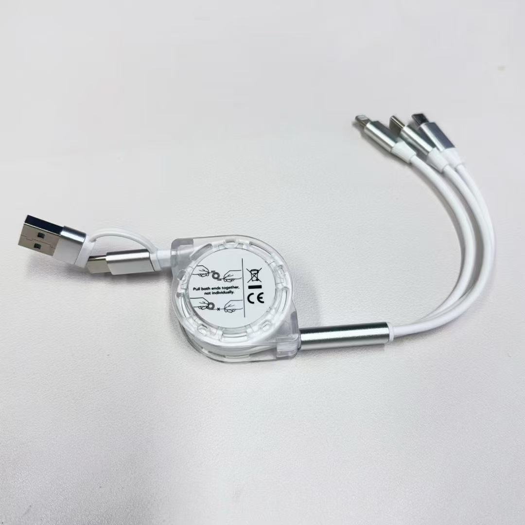 Cable de datos telescópico 3 en 1 carro de carga rápida con dos cabezas de arrastre tres para teléfonos apple android